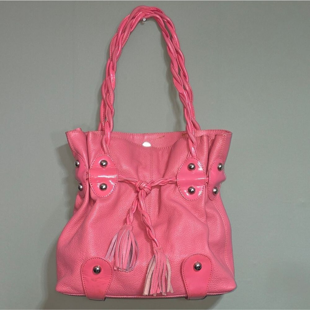 Michael Rome Designs Pink Leather Fringe Shoulder Bag Purse Made in Italy VTG